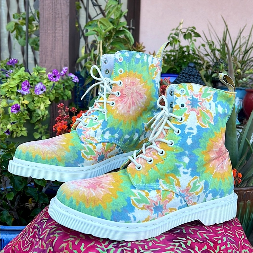 Dr. Martens Retro Tie Dye Colorful Boho Floral Canvas Vegan Boots